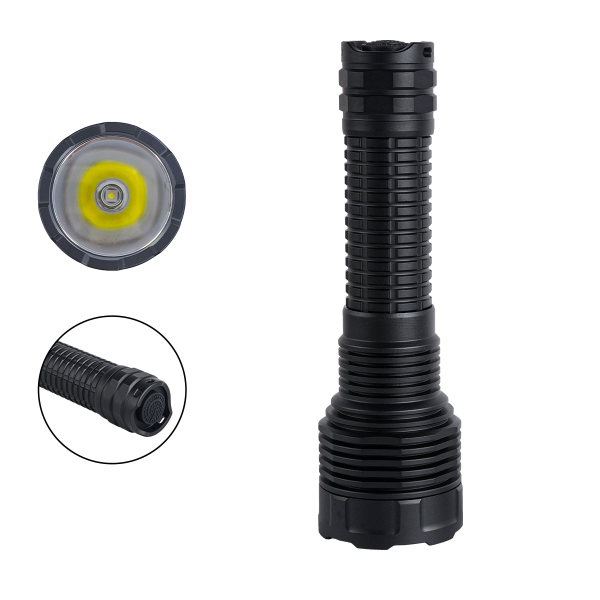 Linterna Táctica PoleShine - 2100 Lúmenes | 600m de Alcance | 4 Modos | Strobe | Recargable | Batería 4800 mAh | Impermeable | C8S-M