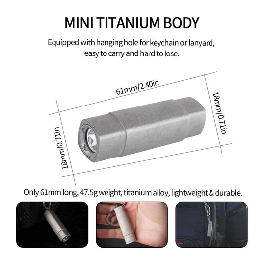 Linterna de llavero PoleShine - 165 lúmenes|4 modos|Estrobo táctico|Aleación de titanio|Recargable|IPX6 impermeable|MN105