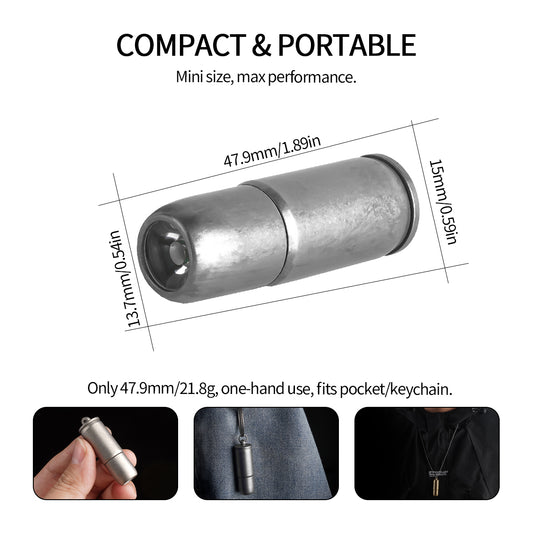 Linterna de llavero PoleShine - 130 lúmenes|3 modos|Recargable|Aleación de titanio|Impermeable|Elegancia EDC esencial|ZD101