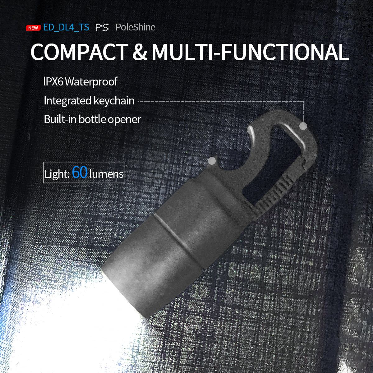 PoleShine EDC Flashlight- 60 Lumens | Titanium |Waterproof|Bottle Opener|Multi-Tool | Practical EDC |DL104