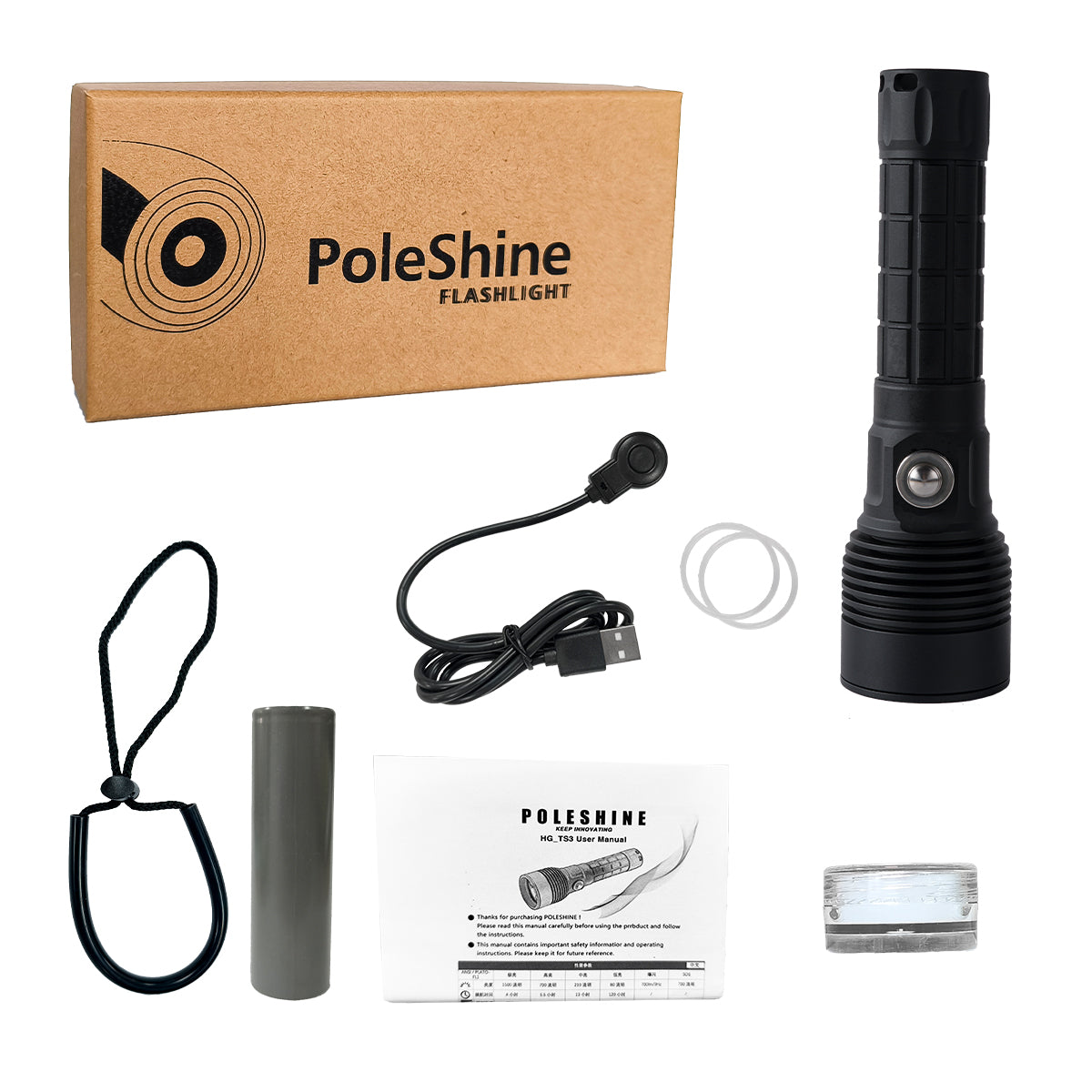 Linterna de Buceo Táctica PoleShine - 1500 Lúmenes | 6 Modos | Impermeable IPX8 | Recargable | Batería 4800mAh | Estrobo Táctico + SOS | TS3