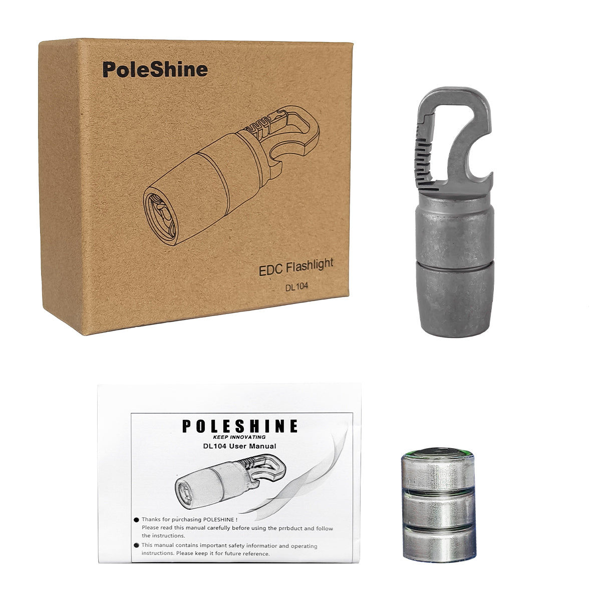 ‎PoleShine EDC Flashlight- 60 Lumens | Titanium |Waterproof|Bottle Opener|Multi-Tool | Practical EDC |DL104
