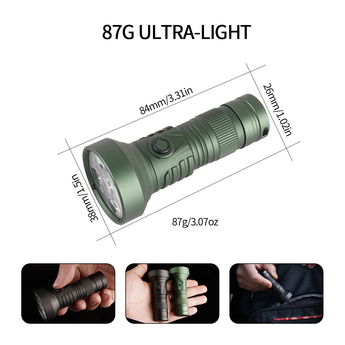 Lampe de poche PoleShine 2000 lumens | 5 modes | Lumière rouge | Stroboscope tactique | EDC pratique | DT901