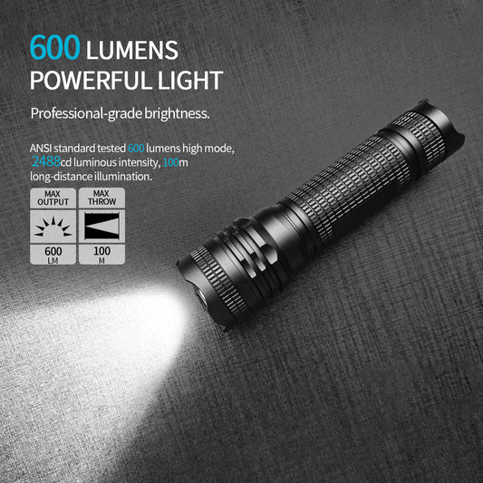 Lampe de poche PoleShine - 600 lumens | 5 modes | Rechargeable | Strobe | SOS | Autonomie étendue 40h | BD4