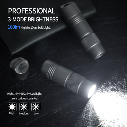 ‎PoleShine Mini Flashlight - 160 Lumens| 3 Modes| Strobe | IPX6 Waterproof| Rechargeable | Titanium alloy | Magnetic Base |MN103