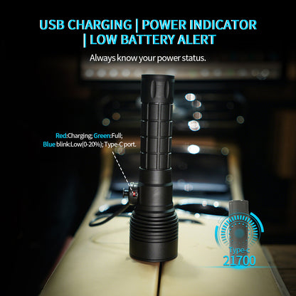 Linterna de Buceo Táctica PoleShine - 1500 Lúmenes | 6 Modos | Impermeable IPX8 | Recargable | Batería 4800mAh | Estrobo Táctico + SOS | TS3