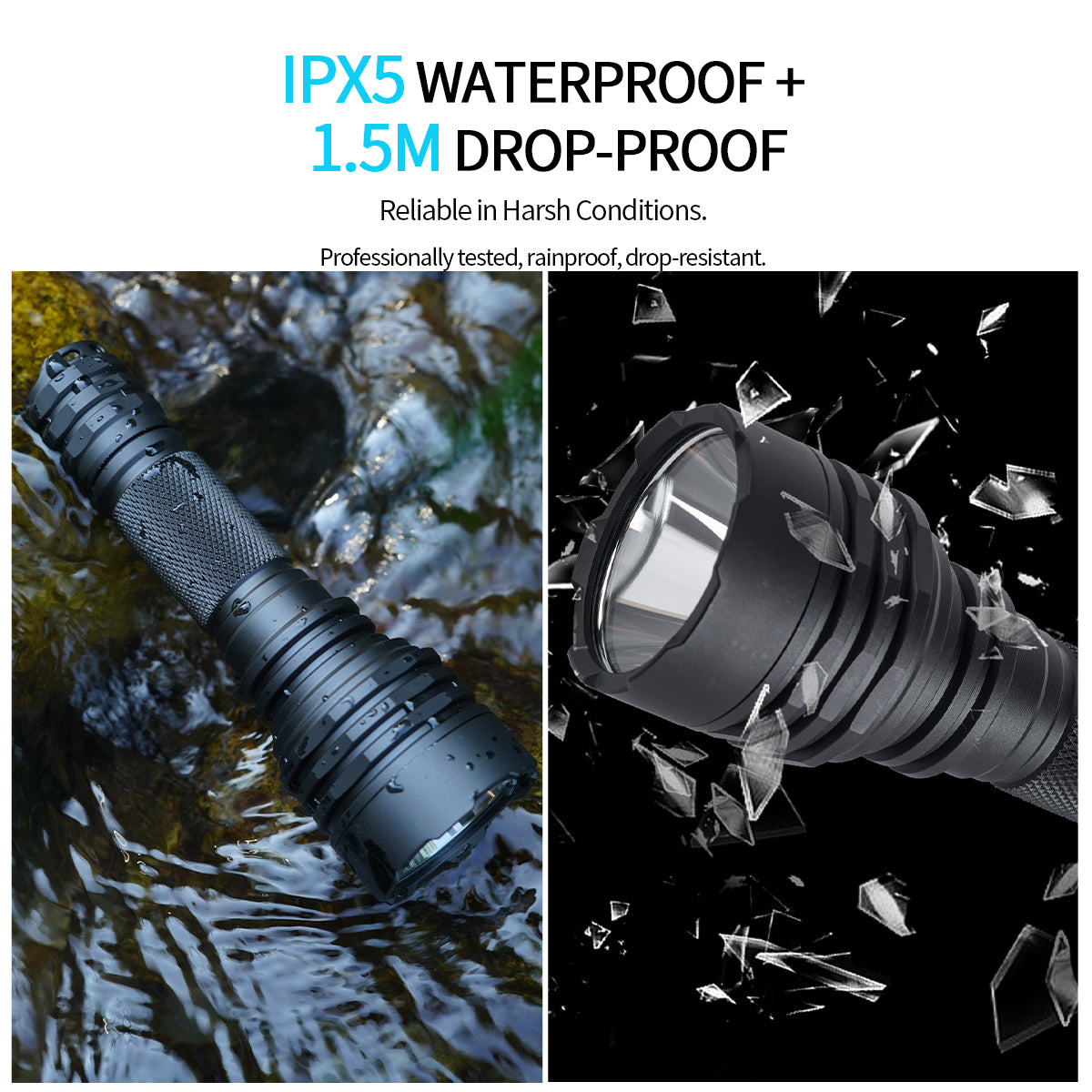 Linterna Táctica PoleShine - 1050 Lúmenes | Alcance 1000m | 5 Modos | Strobe + SOS | Recargable | Impermeable | C8SG