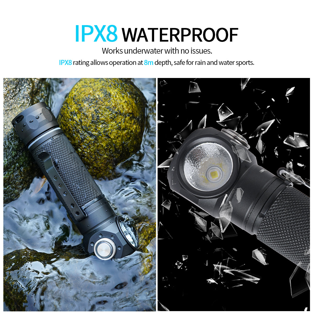 Linterna de Buceo PoleShine - 1200 Lúmenes|6 Modos|IPX8 Impermeable|Recargable|para Aventuras Subacuáticas|BD13