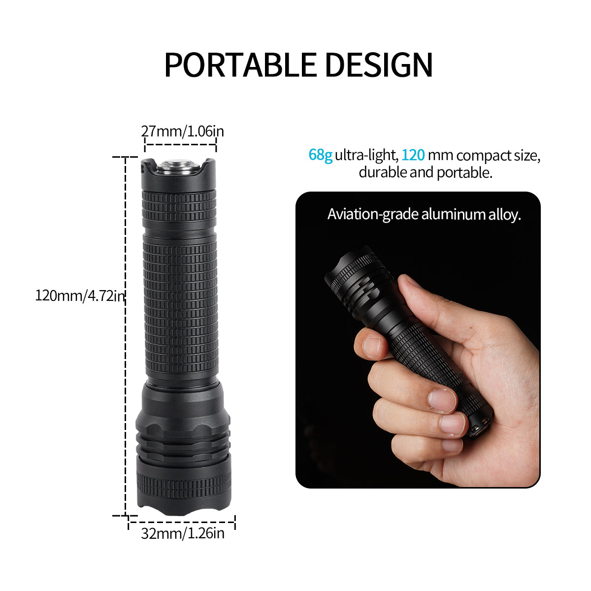 Linterna de bolsillo PoleShine - 600 lúmenes | 5 modos | Recargable | Strobe | SOS | 40H duración extendida |BD4