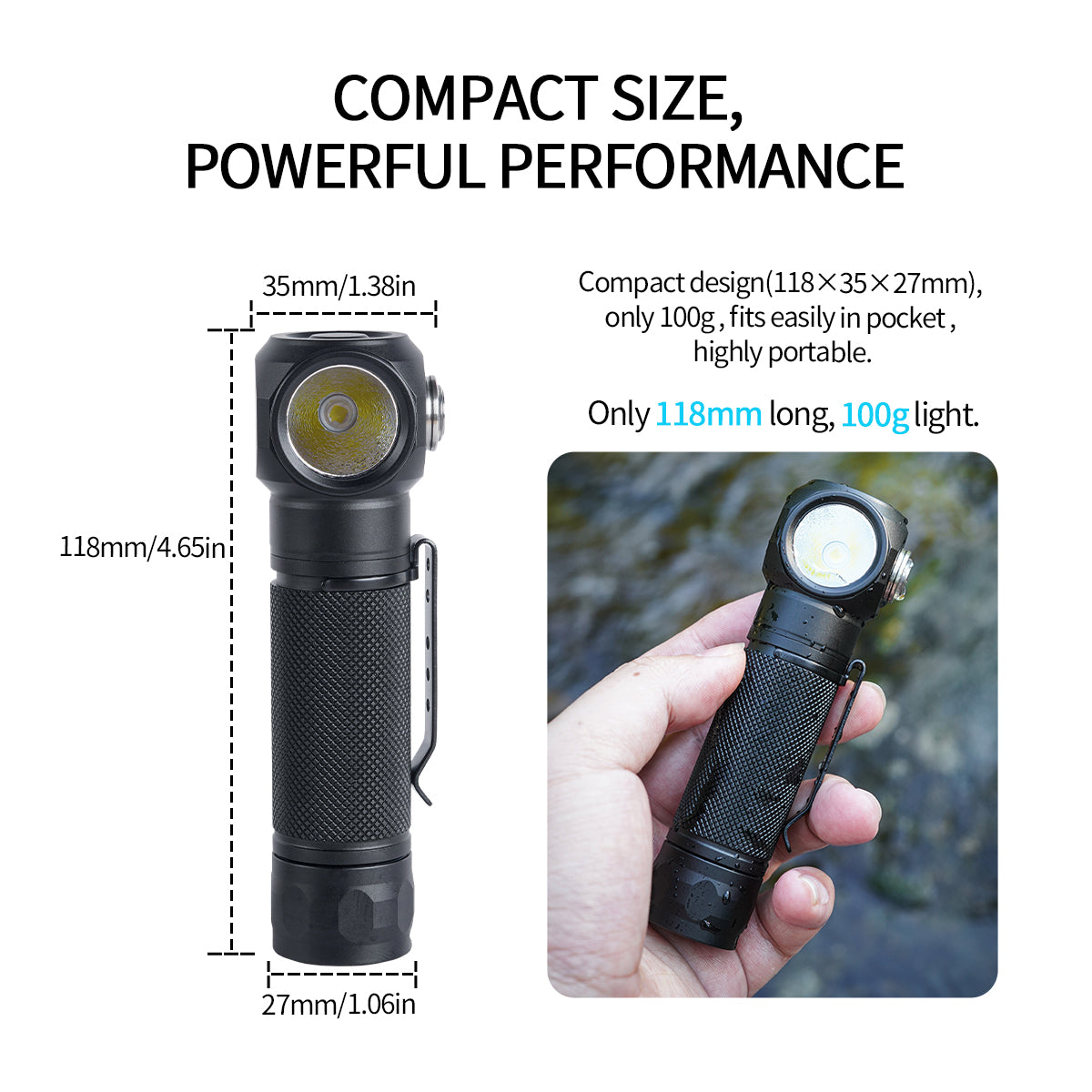 Linterna de Buceo PoleShine - 1200 Lúmenes|6 Modos|IPX8 Impermeable|Recargable|para Aventuras Subacuáticas|BD13