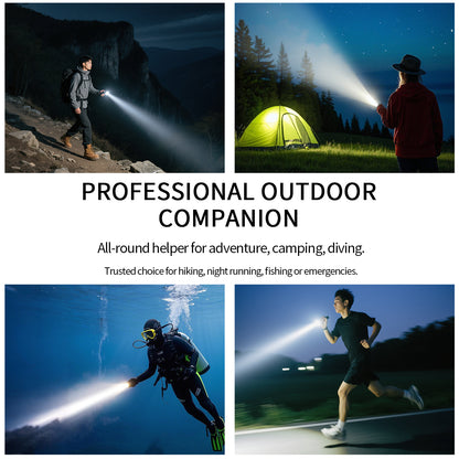 Linterna de Buceo Táctica PoleShine - 1500 Lúmenes | 6 Modos | Impermeable IPX8 | Recargable | Batería 4800mAh | Estrobo Táctico + SOS | TS3